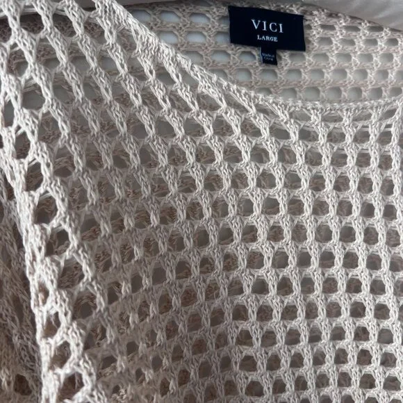 Vici Tan Crochet Cropped Sweater Beach Cover Up - Picture 3 of 7